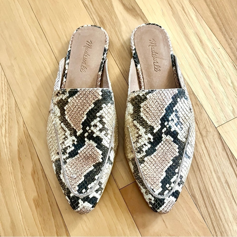 Madewell Frances Skimmer Flat Mules in Neutral Leather Snake Print - Picture 4 of 8
